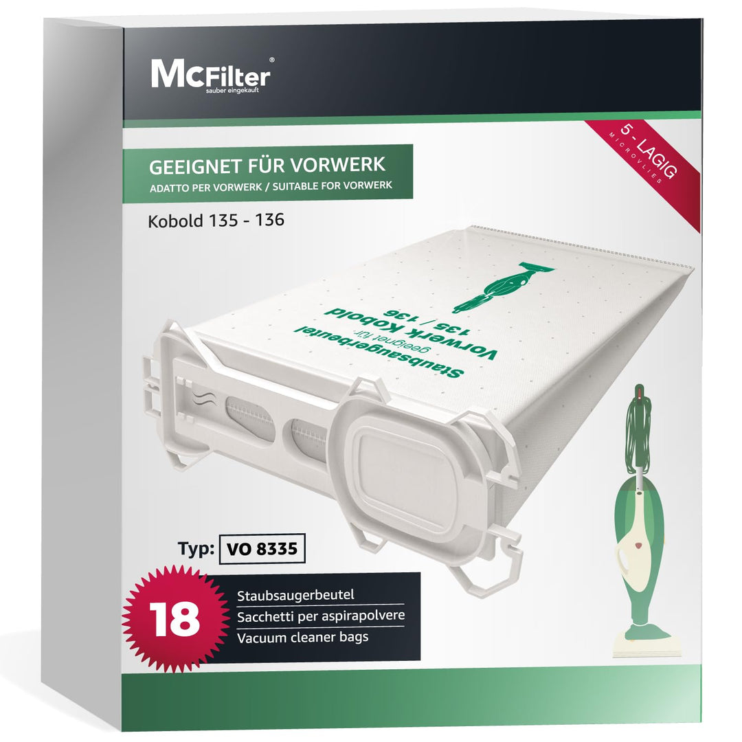 McFilter | 18 Staubsaugerbeutel geeignet für Vorwerk Kobold 135 136 135SC VK 135 und VK 136 Staubsau