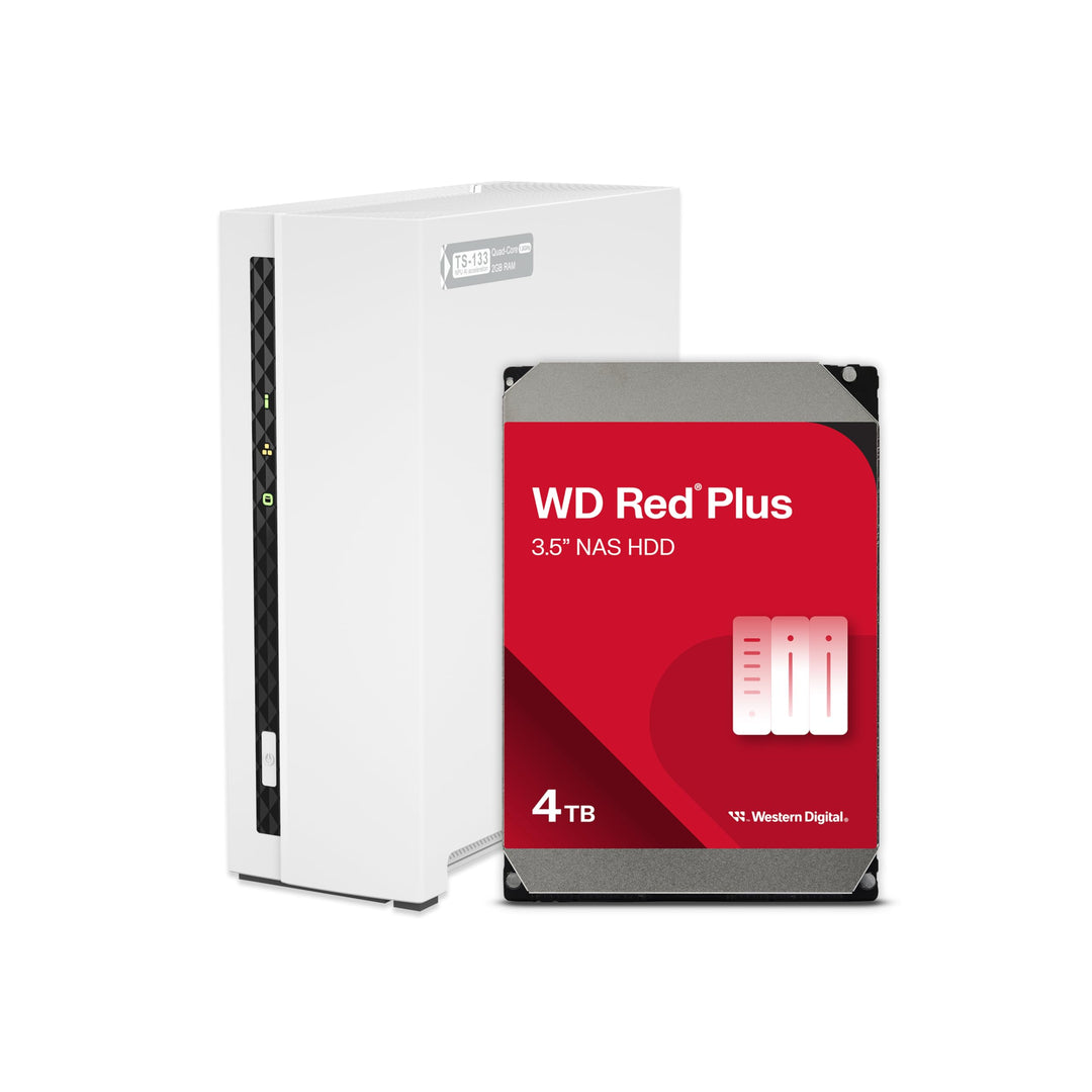 QNAP TS-133-14WD-US 1 Bay Home NAS with 4TB Storage Capacity, Preconfigured WD Red Plus HDD Drive Bu