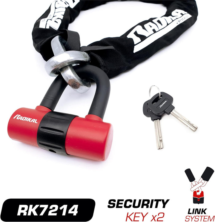 RADIKAL RK7214 Vierkantkette, Kettenschloss, Motorradschloss Kette, Doppelfunktion 120cm und Mini U