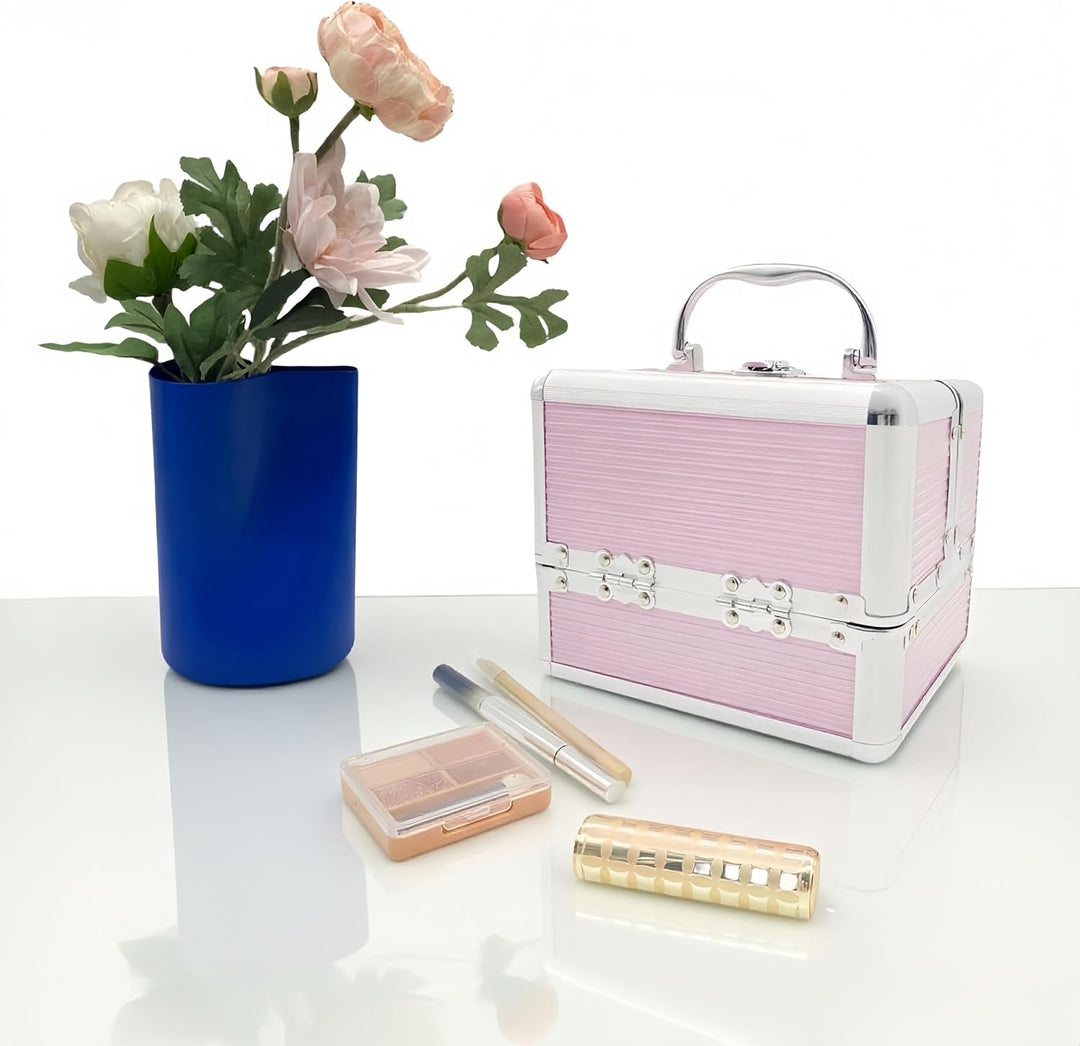 iGadgitz Home Mini Klein Aluminium Kosmetikkoffer, Schminkkoffer, Beautycase, Makeupbox - 4X ausklap