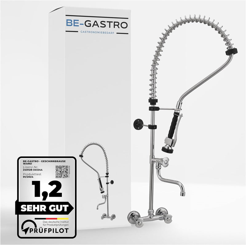 BE-GASTRO I Profi Gastro Geschirrbrause Zweiloch "Premium" Wandarmatur inkl. Wasserhahn, Mischbatter