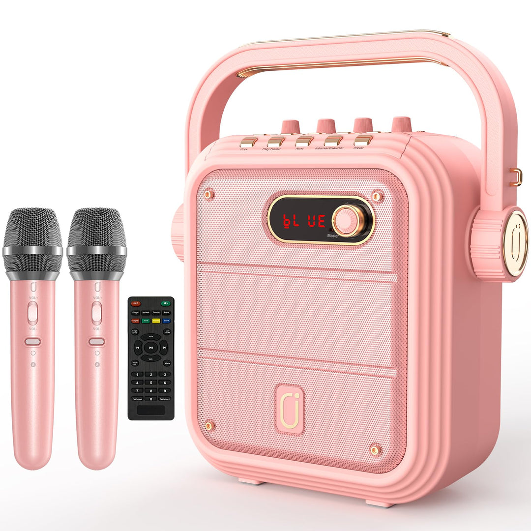 JYX Karaoke Anlage mit 2 kabellosen Mikrofonen, Tragbarer Bluetooth Lautsprecher mit RGB Licht, TWS,