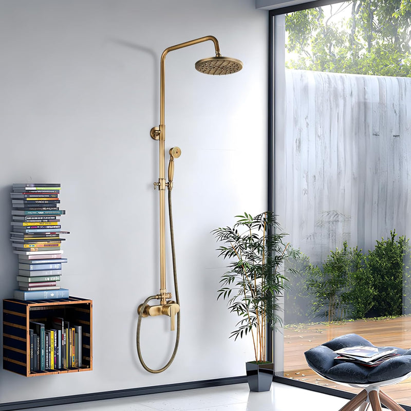 Rozin Antik Messing Duschsystem mit 8 Zoll Regendusche Duschkopf und Handbrause Einzelgriff Fertig a