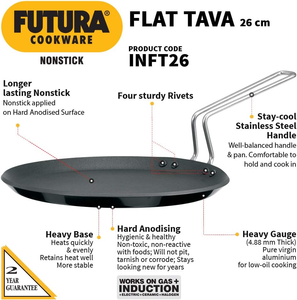 HAWKINS Futura Antihaft-Tava-Grillplatte, für Induktionsherde, 25,4 cm, Schwarz 10\" Induction, 10\"