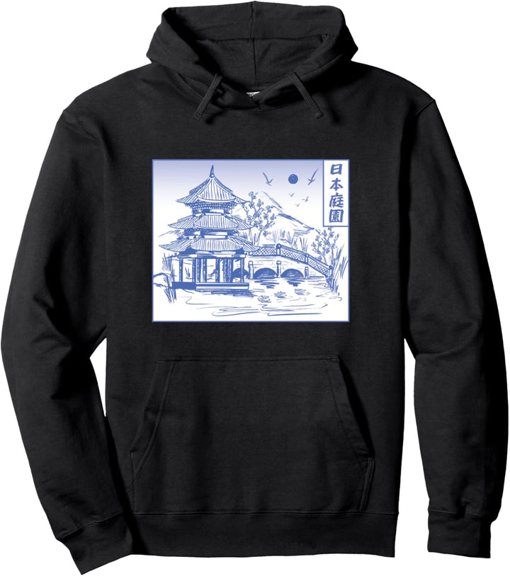 Japanischer Garten und Tempel l Schöne Strichgrafik Pullover Hoodie