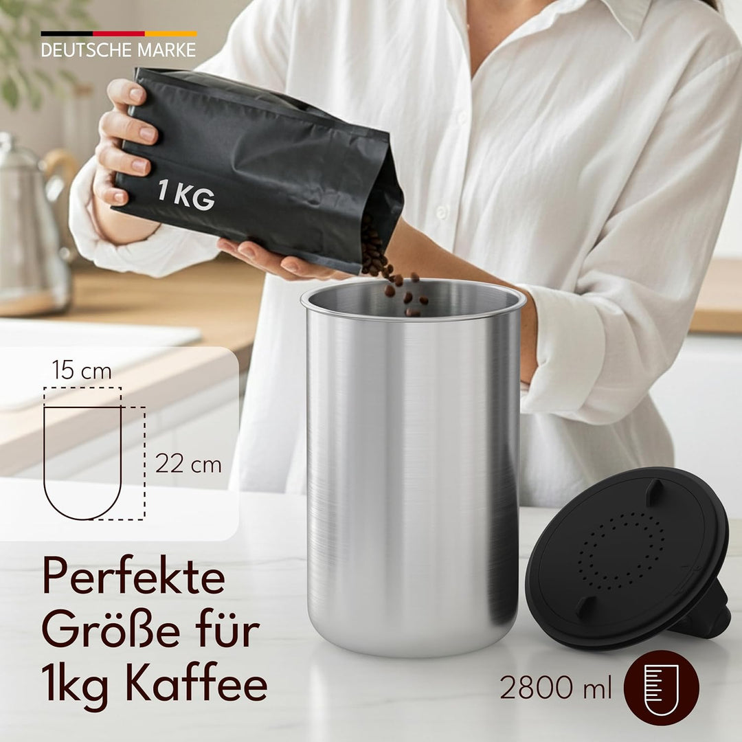 KC Kitchen & Co. Kaffeedose luftdicht für 1 kg Kaffeebohnen – Edelstahl Vorratsdose mit Vakuumdeckel