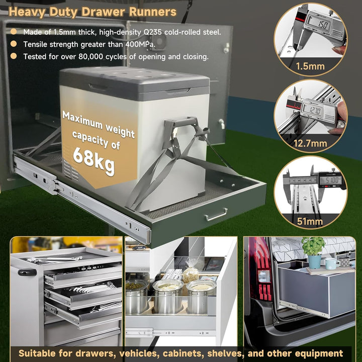 AOLISHENG Schwere Schubladenschienen Vollauszug 550 mm Kugellager schubladenführungen 60 kg Tragkraf