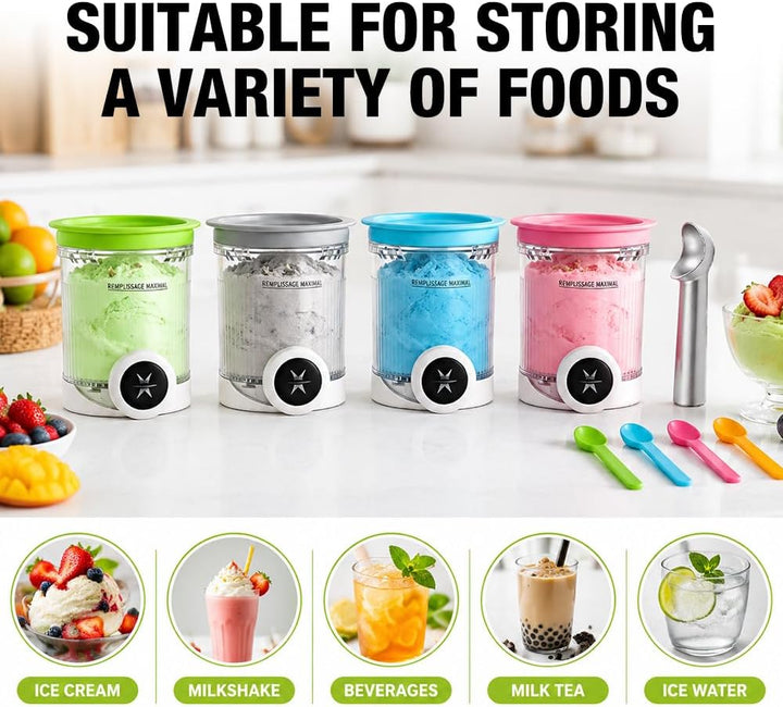 4 Stück Eisbehälter mit Deckel Passend für Ninja Swirl, Ersatz-Pints Eiscreme-Behälter für Ninja CRE