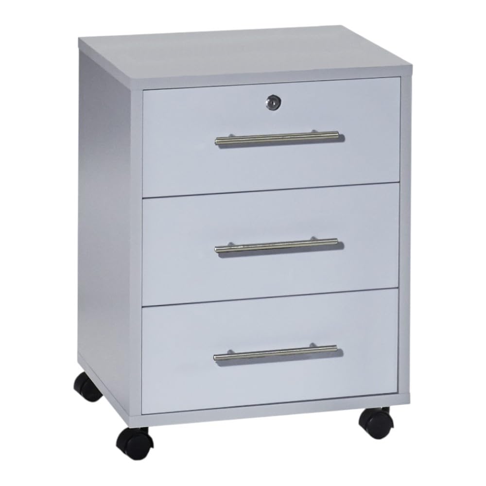 Rollcontainer TABOR Bürocontainer mobiler Aktenschrank Container mit Schubladen (lichtgrau/weiss mat