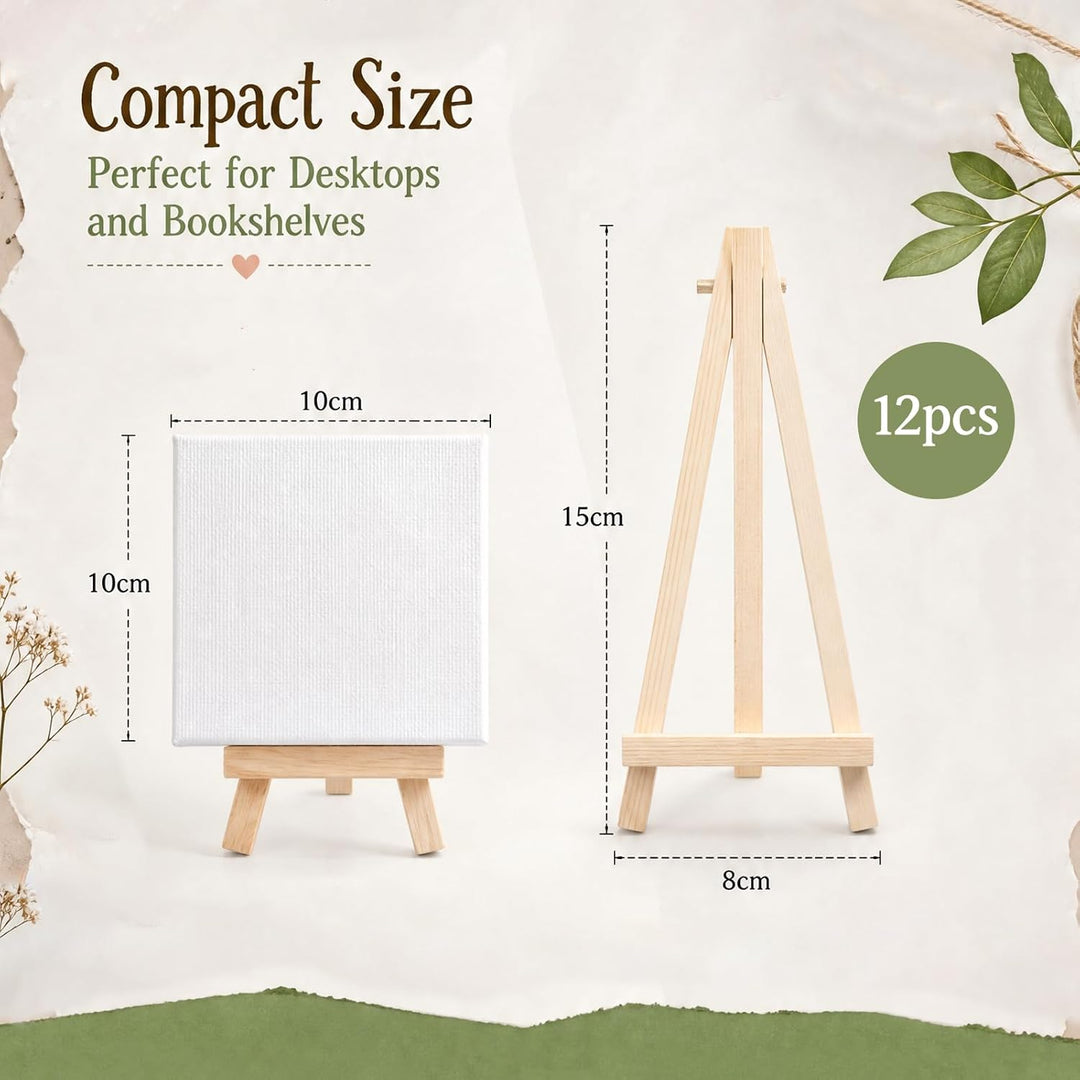 12 Stück Mini Leinwände mit Holzstaffeleien 10 x 10 cm Und 15 x 8 cm Staffelei Klein Faltbarer für H
