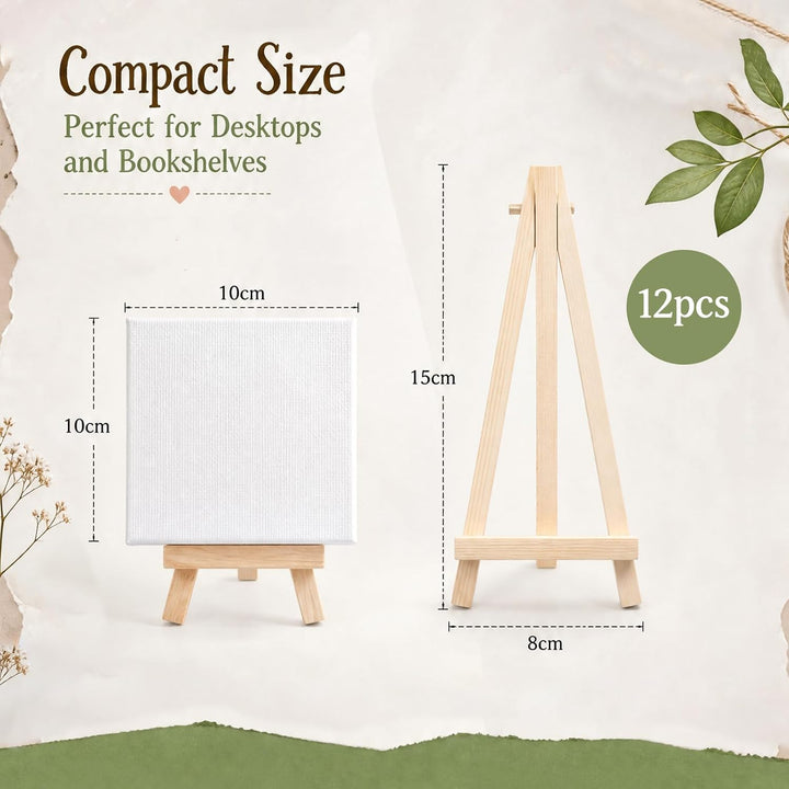 12 Stück Mini Leinwände mit Holzstaffeleien 10 x 10 cm Und 15 x 8 cm Staffelei Klein Faltbarer für H