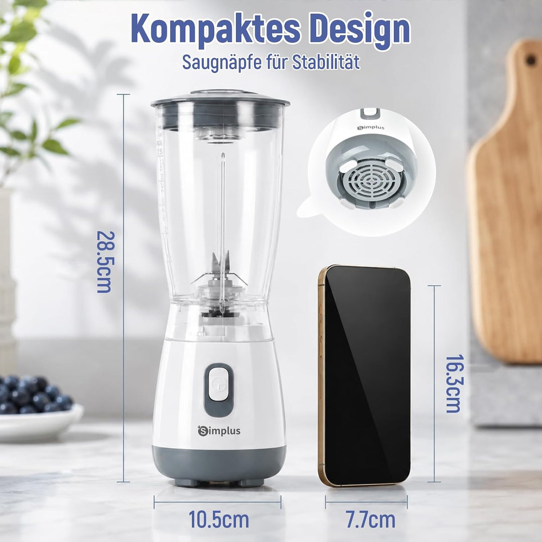 SIMPLUS Standmixer 600 ml, kompakter Smoothie Mixer mit 23000 U/min, 250W Küchenmixer mit 4-fach Ede