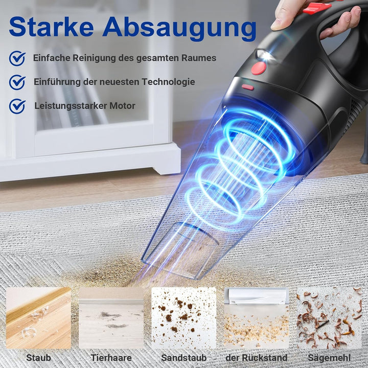 18000Pa Handstaubsauger,120W USB Aufladbar Kabellos Tragbar Mini Staubsauger, Leistungsstarker Nass