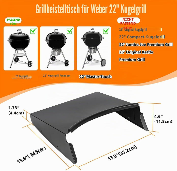 Grilltischablage für Weber Kugelgrill 57 cm, Weber Master Touch 57 cm, Premium, Original Holzkohlegr