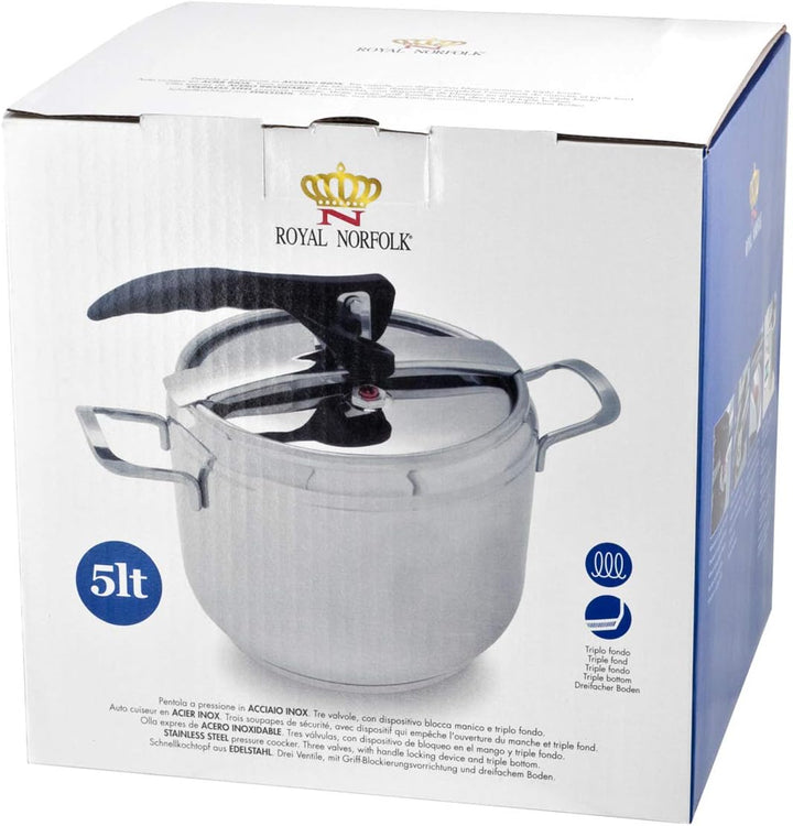 ROYAL NORFOLK 210688 Schnellkochtopf, Edelstahl, 5 l, 5 liters, Grey