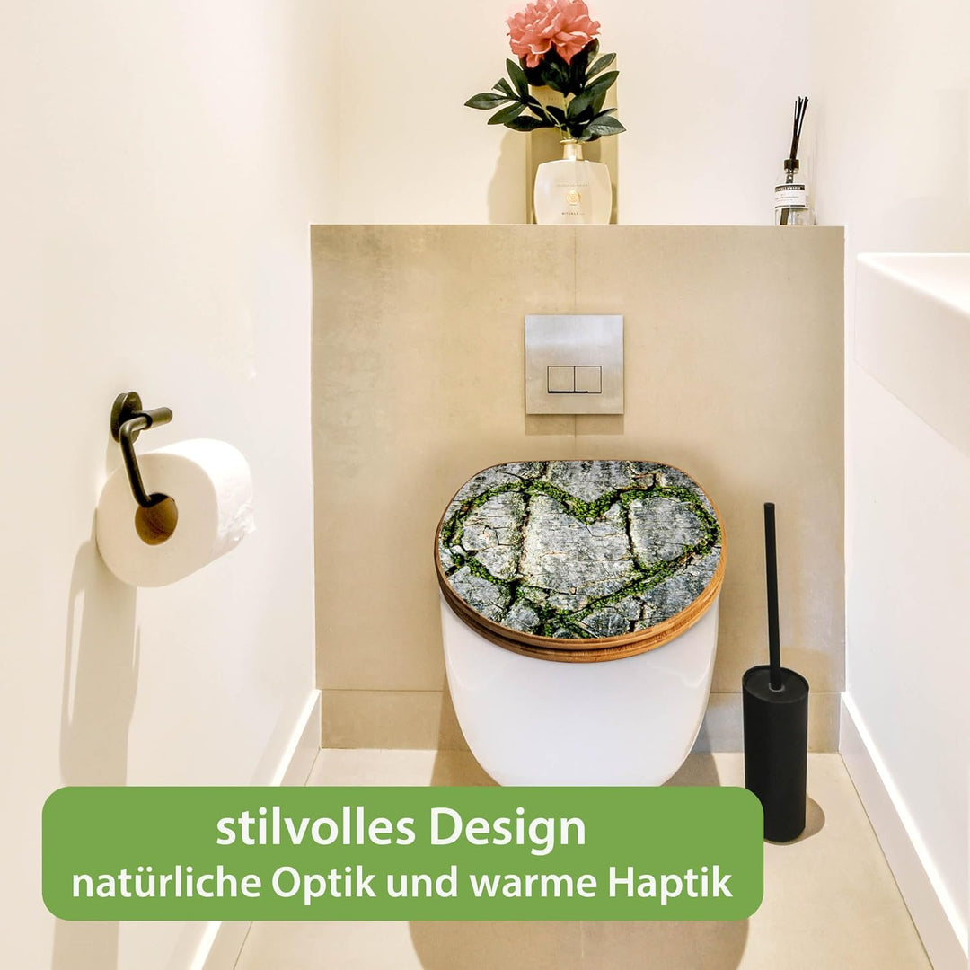 banjado Design WC Sitz Bambus Absenkautomatik 45,8x37,5cm - Toilettendeckel mit Absenkautomatik Holz