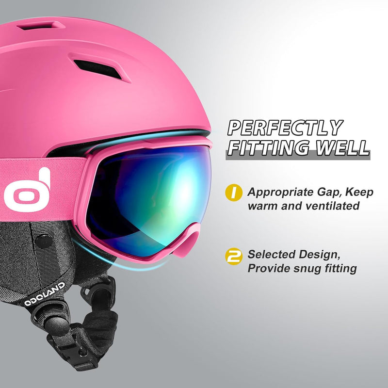 Odoland Skihelm und Skibrille Set Snowboardhelm mit Snowboardbrille für Damen und Herren Ski Goggles