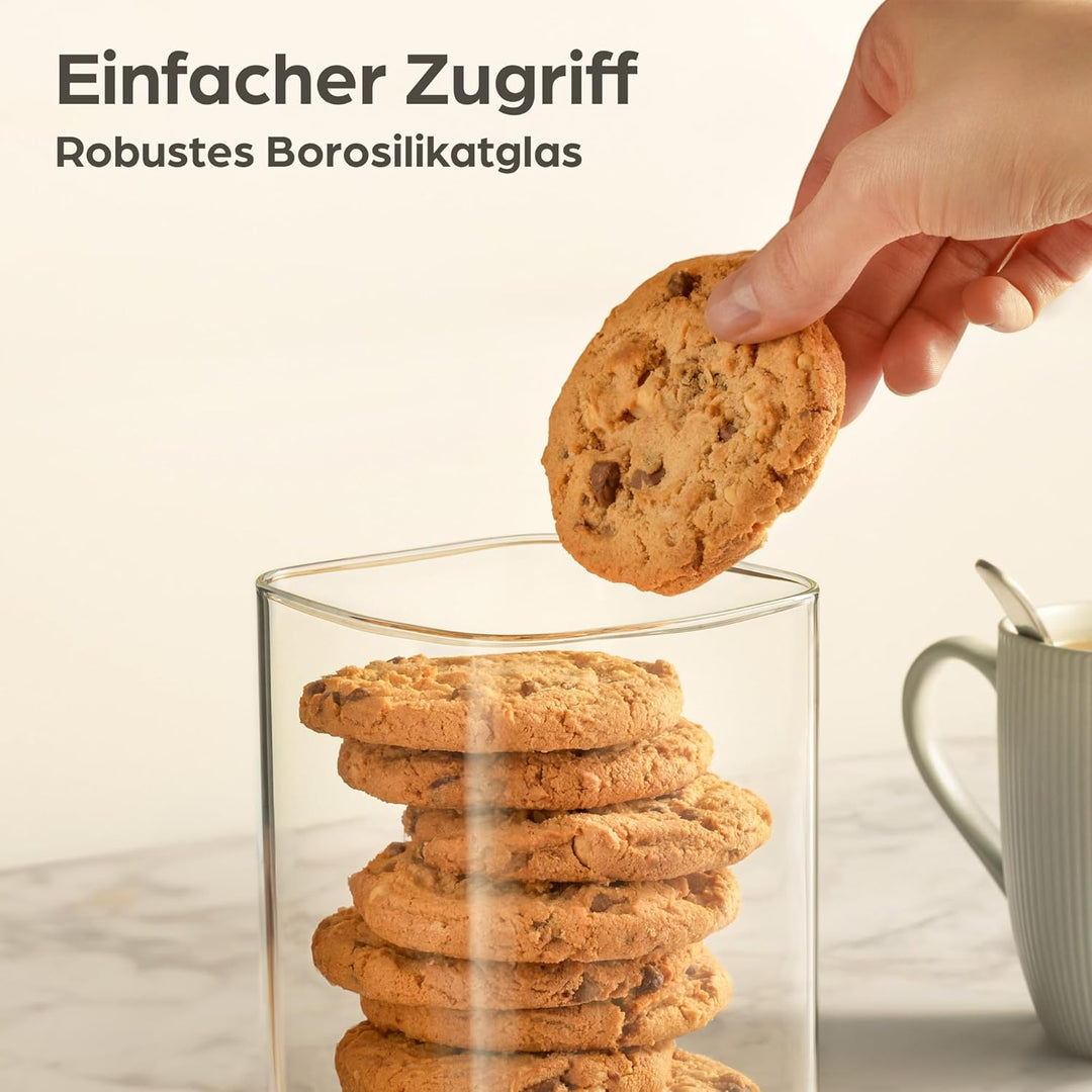 Vorratsgläser Eckig mit Deckel - Luftdicht - Spülmaschinenfest - 4er Set in 2