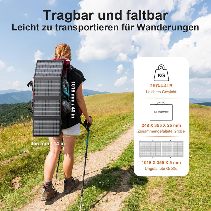 60W Tragbares Solarladegerät mit Ständer, Faltbares Solarpanel mit USB-C, USB-A und DC-Ausgängen, fü