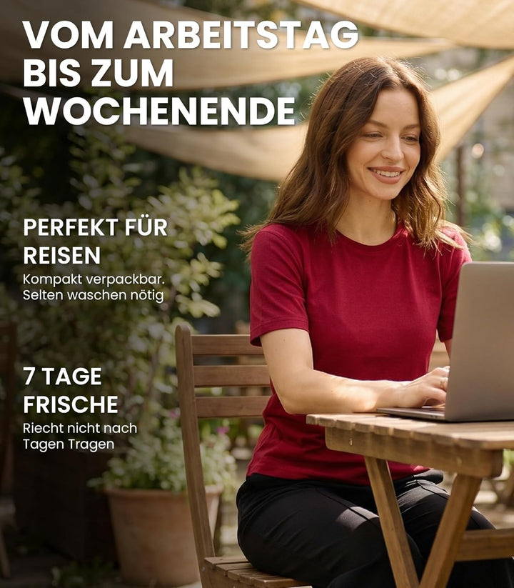 Merino.tech 100% Merino Shirt Damen Wandern - Merinowolle Tshirt Damen Kurzarm - Sport Thermo Unterh