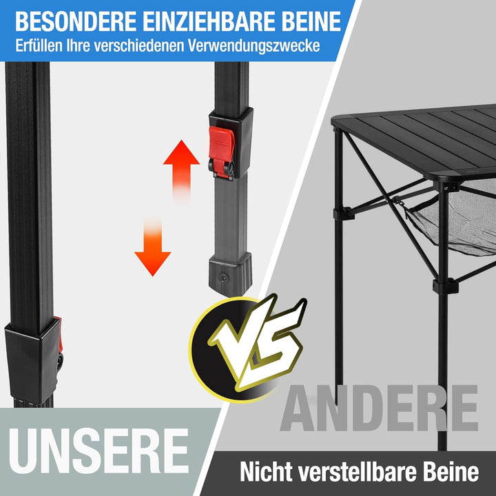 VILLEY Aluminium Klapptisch mit Tragetasche, Klappbarer Campingtisch aus Alu, Faltbarer Balkontisch,