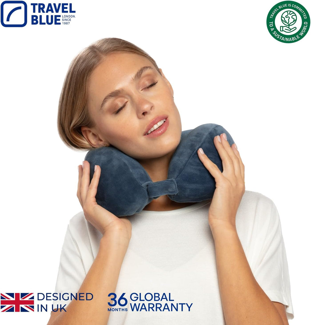 Travel Blue Reisekissen Memory Foam - Ergonomisches, Leichtes Nackenkissen für Flugzeug, Auto, Büro