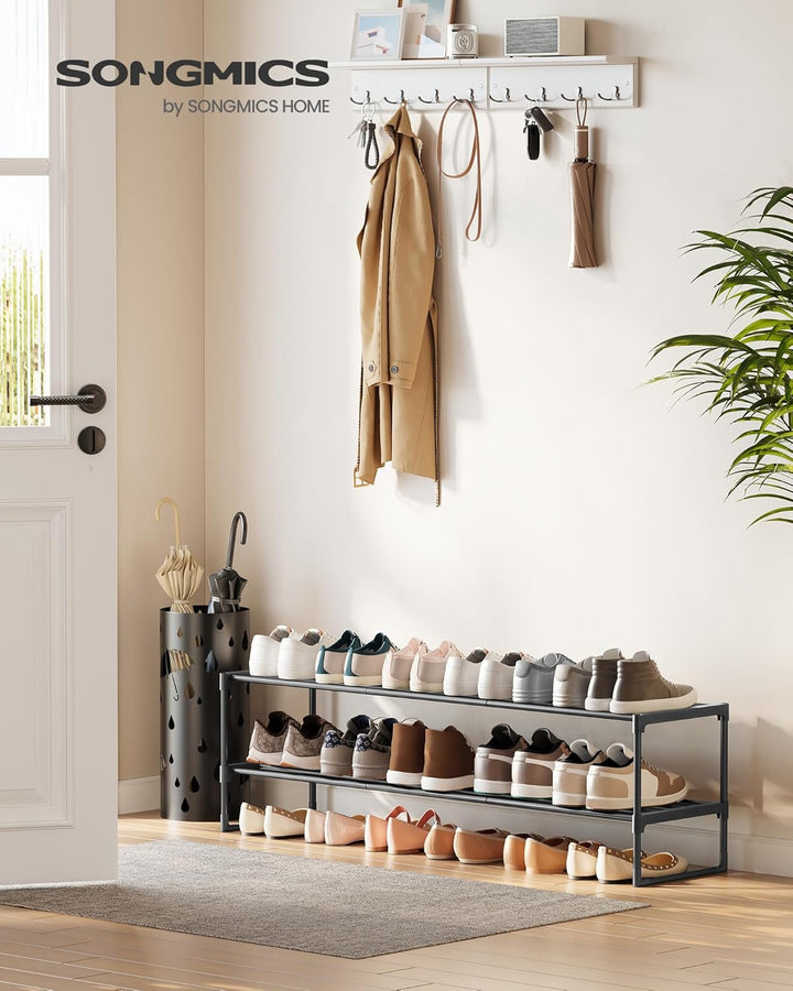 SONGMICS Schuhregal 2 Ebenen, Schuhständer Metall, Schuhaufbewahrung, Schuh-Organizer, aufrecht oder