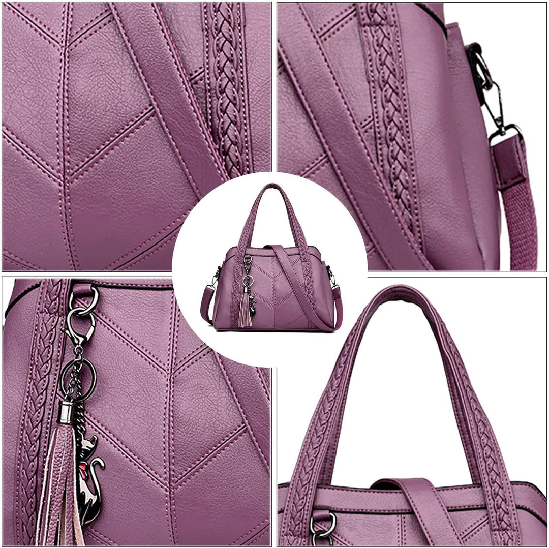 Damen Hobo Schultertasche Tasche mit Schultergurt Umhängetasche Handtasche aus PU-Leder EINWEG Lila,