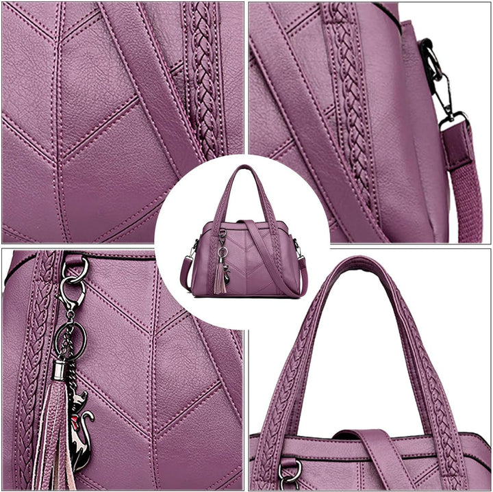 Damen Hobo Schultertasche Tasche mit Schultergurt Umhängetasche Handtasche aus PU-Leder EINWEG Lila,