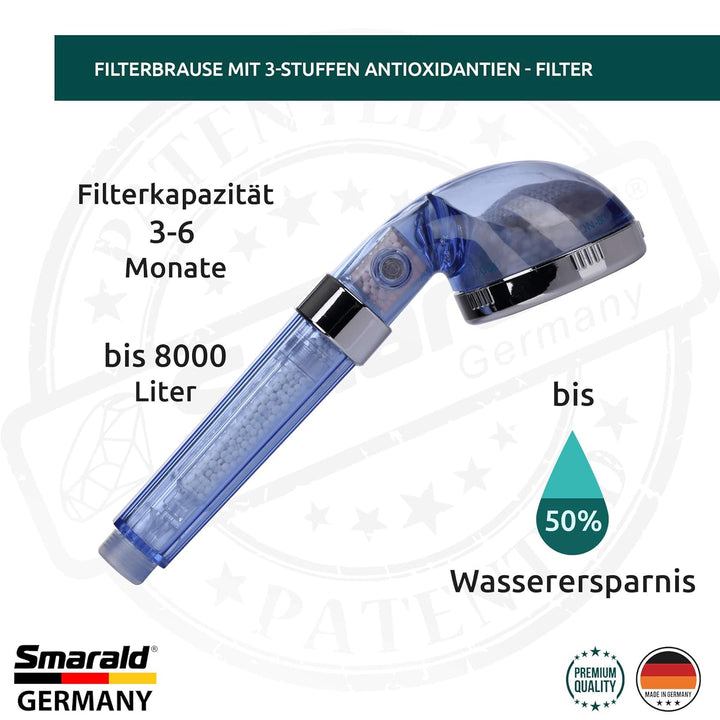 Wellnessbrause mit integrierten Anti-Aging - Duschfilter von Smarald® perfekt für Haar- und Hautpfle