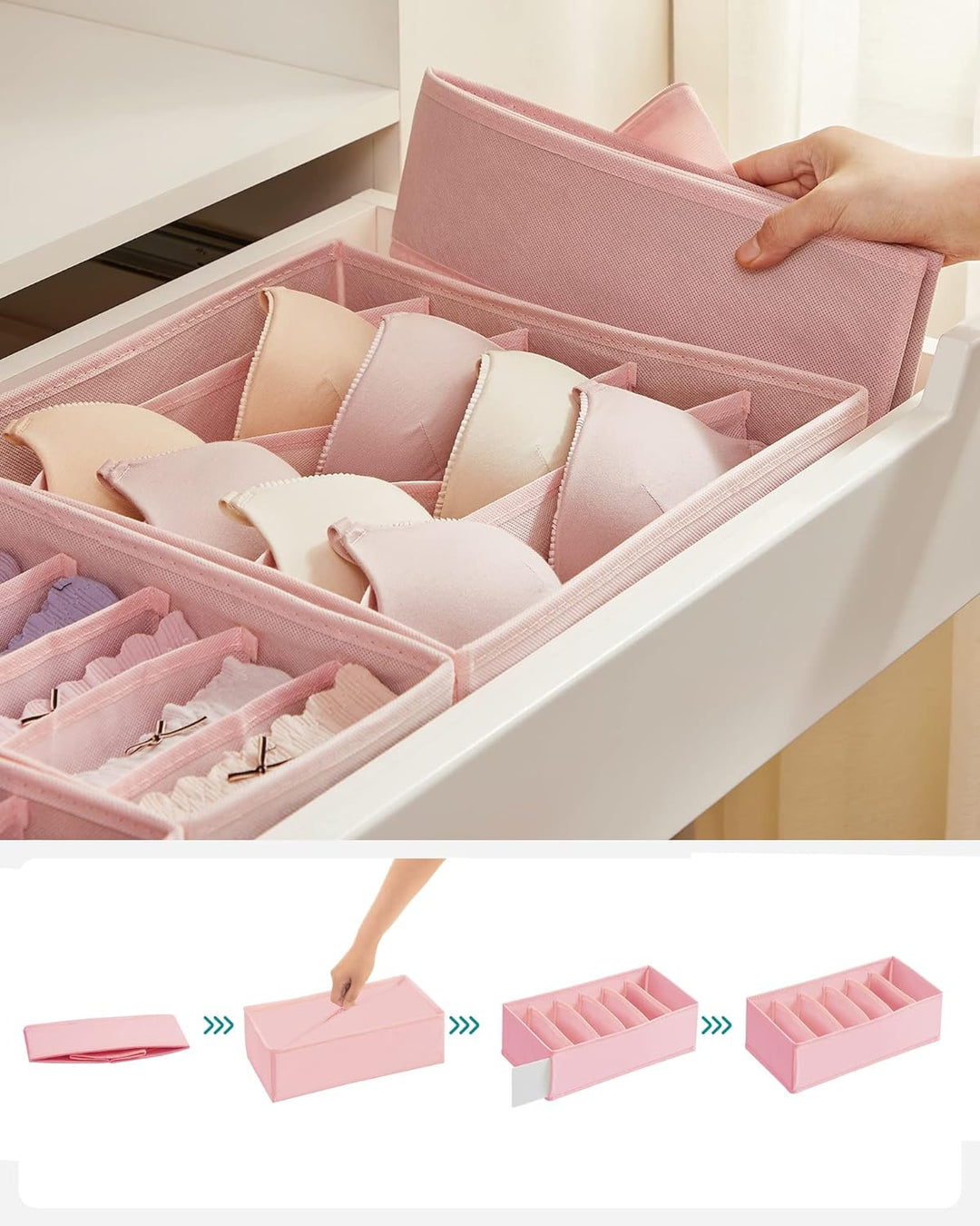 SONGMICS Unterwäsche-Organizer 4er Set, Schubladen-Organizer, faltbar, Ordnungssystem Kleiderschrank