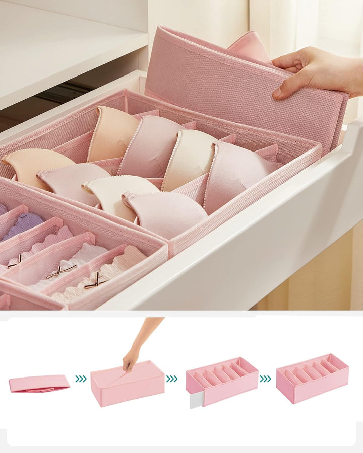 SONGMICS Unterwäsche-Organizer 4er Set, Schubladen-Organizer, faltbar, Ordnungssystem Kleiderschrank