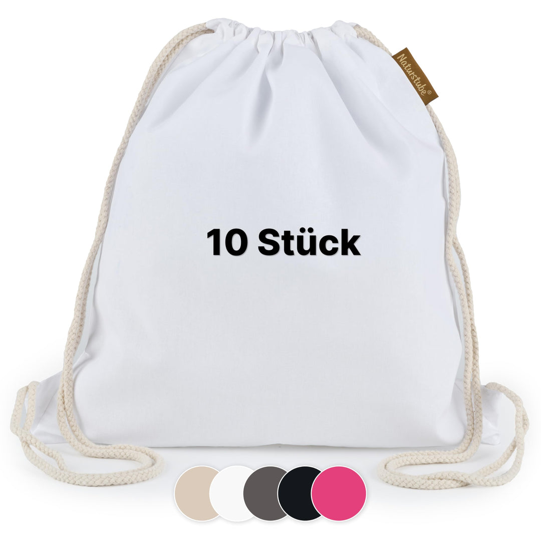Baumwoll 10er Set Weisser Turnbeutel Sportbeutel Zuziehbeutel Gymsack Sack Jute Schule Rucksack, Wei