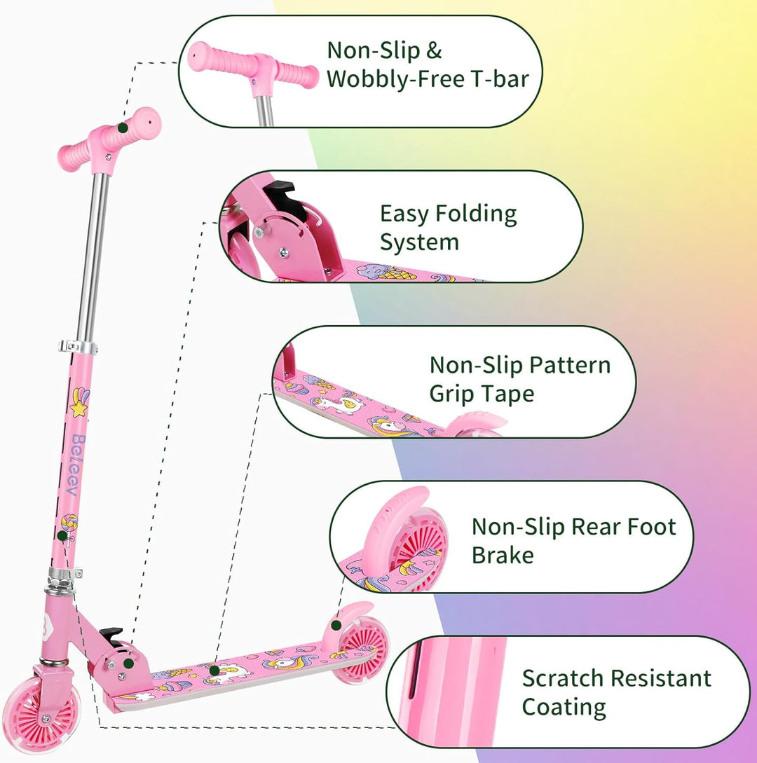 BELEEV V2 Roller Kinder Scooter 6 Jahre, Upgrade mit LED leuchtenden Rädern, Lenksäule und Deck, Höh