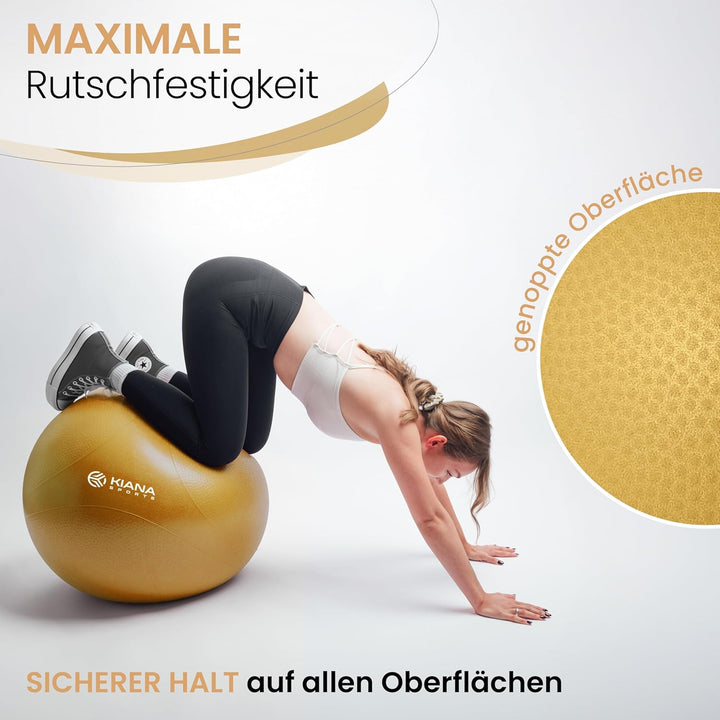 KIANA SPORTS® Gymnastikball &amp; Sitzball - 4 Grössen - Deutsche Entwicklung - Rutschfester Yoga Ball m