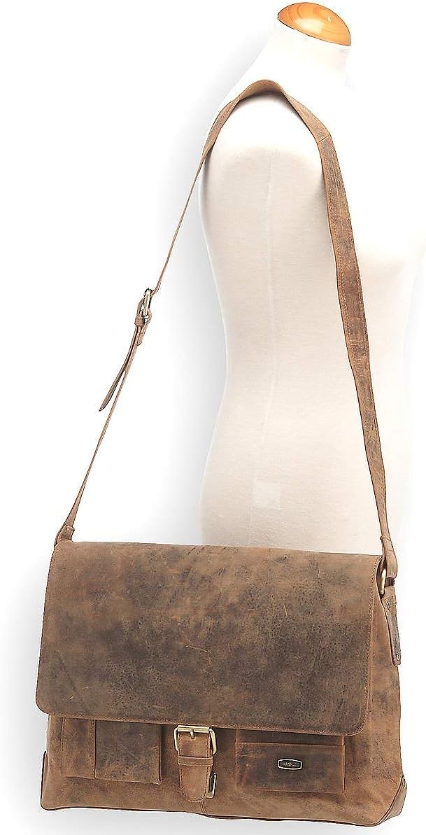 Harold's Kuriertasche 40 x 30 x 10 cm Rind-Leder Messenger Schulter-Tasche 391403 taupe, Taupe
