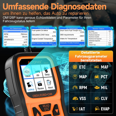 AUTOPHIX OM126P OBD2 Diagnosegerät Universal KFZ-Fehlercode-Lesegerät kfz diagnosegerät für alle Fah