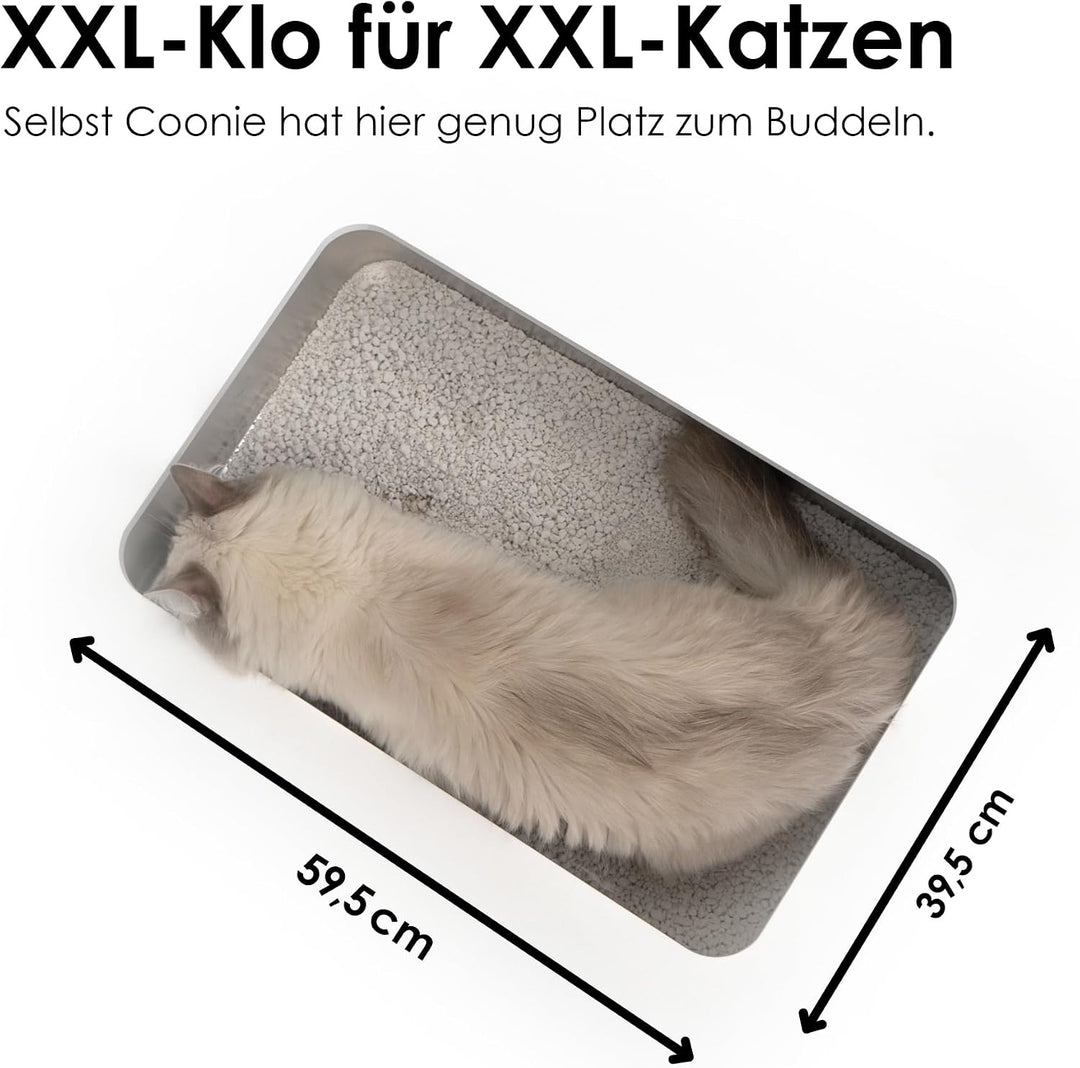 LucyBalu® STEELOO Edelstahl Katzenklo geruchsfrei | XXL-Katzentoilette aus Edelstahl | offenes Katze