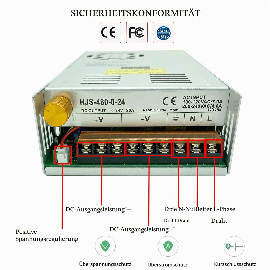 Lianshi Transformator AC-DC 0-24V einstellbar 20A 480W Spannung Digitalanzeige DC geregeltes Schaltn