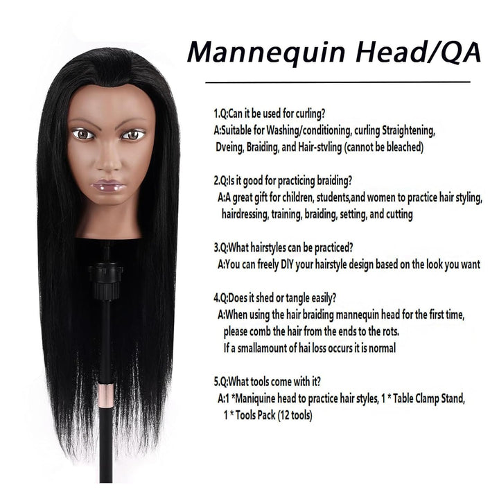 Friseur Übungskopf 100% Echthaar, 66 cm / 26 Zoll Mannequin Kopf mit Haaren, Friseurkopf Trainingsko