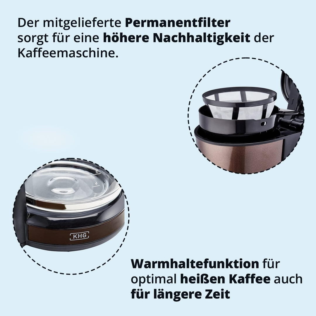 KHG Kaffeeautomat KA-123(MMS) aus Kunststoff in mocca/schwarz, Kapazität für 10 Tassen, mit Glaskann