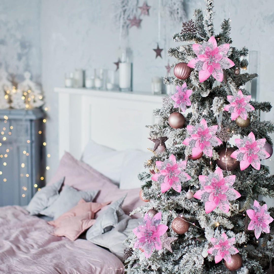 24 Glitzer Weihnachtsstern Blumen Künstliche Weihnachten Blumen Ornamente Hochzeit Blume Deko Weihna