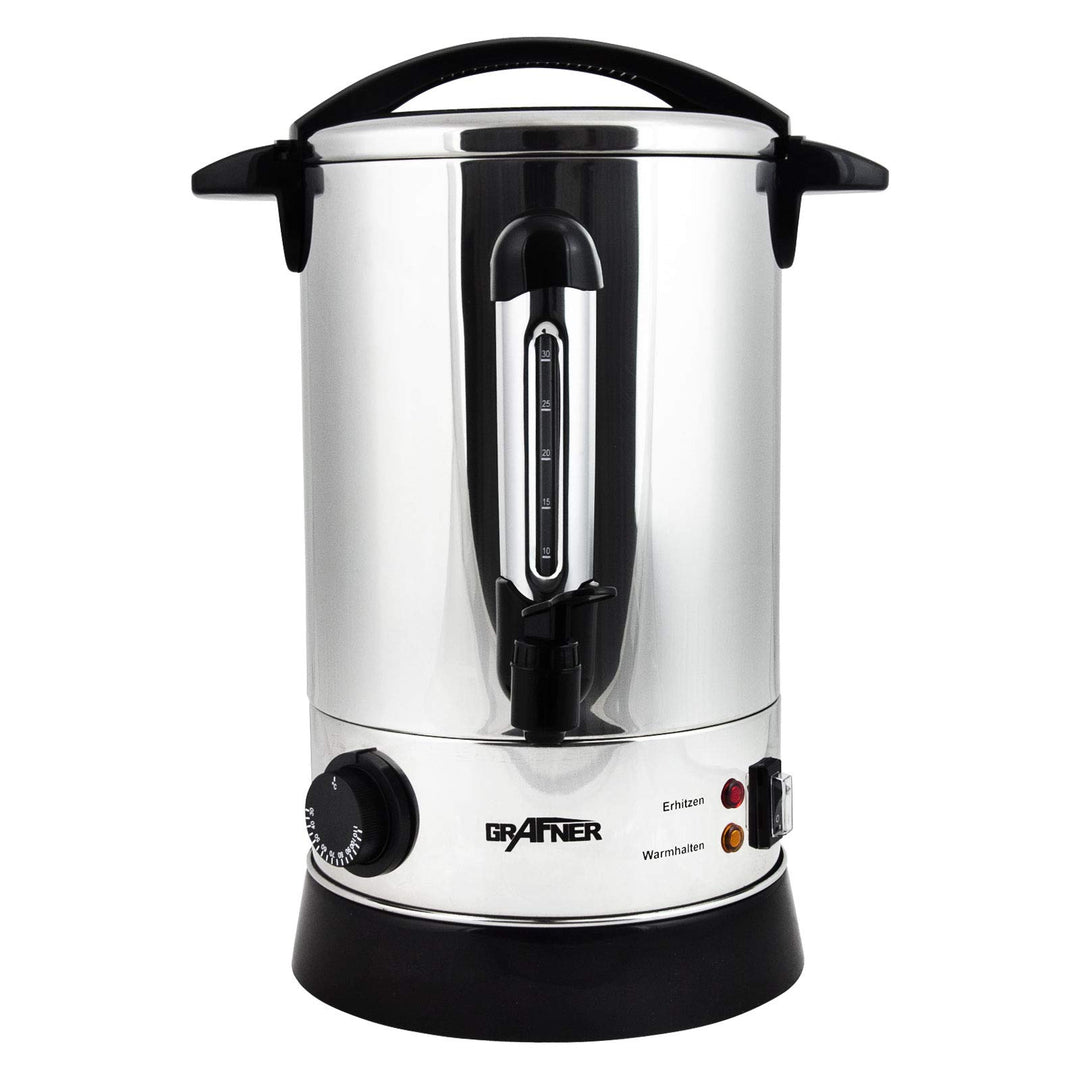 Grafner XL Glühweinkocher aus Edelstahl - 8,8 Liter - 1500 Watt mit Zapfhahn, Thermostat und Überhit