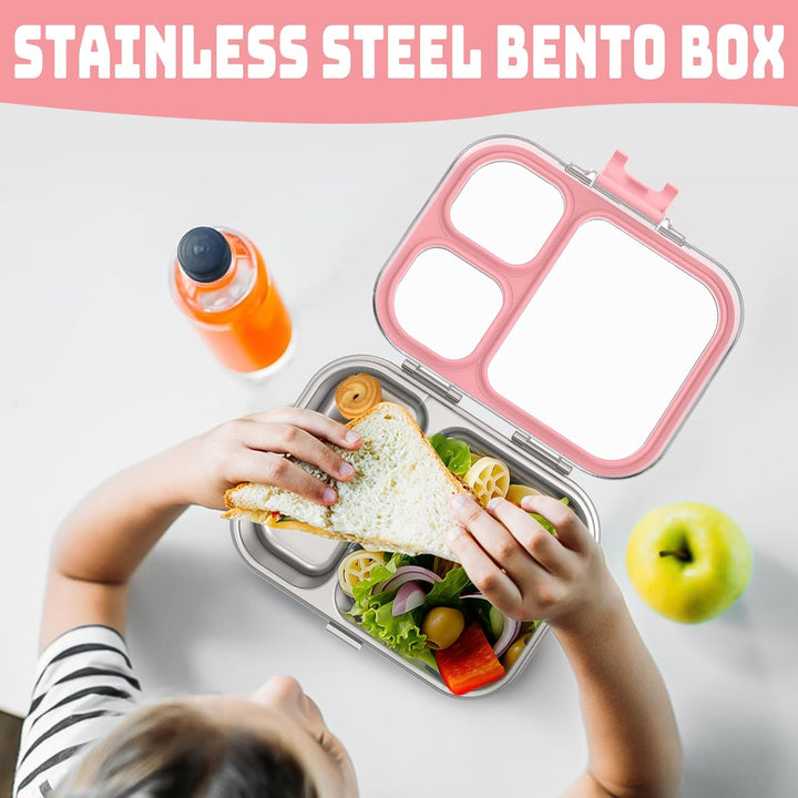 VITONIS Edelstahl Brotdose Lunchbox mit 3 Fächern, Bento Lunch Box Kinder Auslaufsicher BPA frei, Sp
