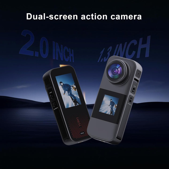 Action Cam Dotato di scheda di Memoria 32GB, Doppio schermo Telecamera Moto,Action Camera Con batter