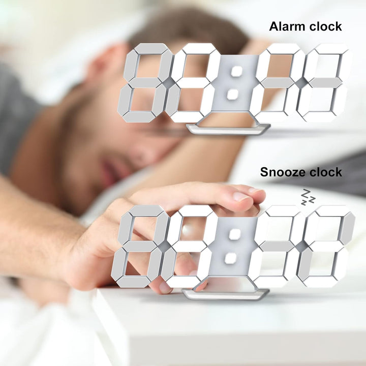 Deeyaple LED Wanduhr Digital Wecker 3D Uhr Dimmbar Snooze Modern USB 12/24Stunden Datum Temperaturan