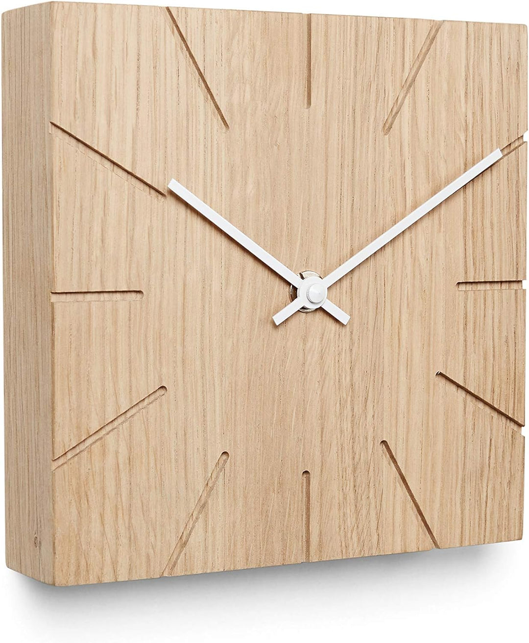 Natuhr Holzuhr Wanduhr Tischuhr Holz - Beam - geräuscharm Massivholz modern Design 17 x 17 cm (Eiche