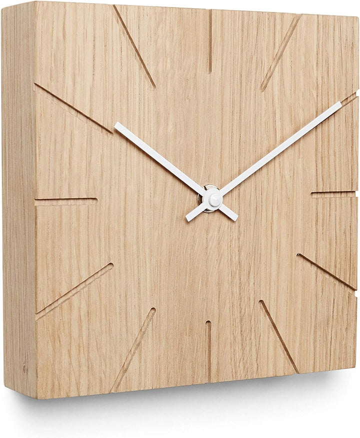 Natuhr Holzuhr Wanduhr Tischuhr Holz - Beam - geräuscharm Massivholz modern Design 17 x 17 cm (Eiche