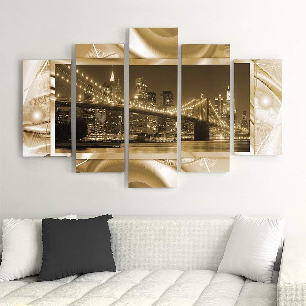 Feeby Frames, Leinwandbild Bilder Wand Bild - 5 Teile - Wandbilder Kunstdruck (New York City, BRAUN)