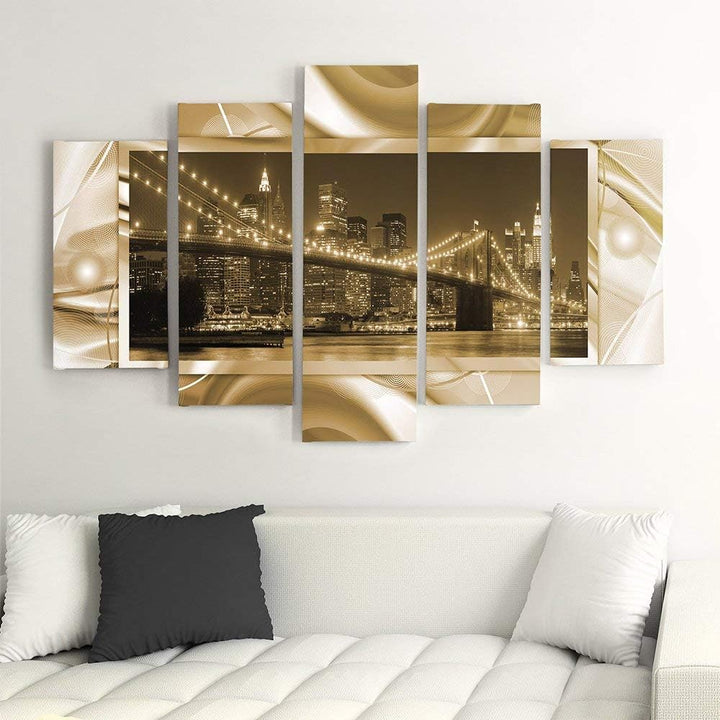 Feeby Frames, Leinwandbild Bilder Wand Bild - 5 Teile - Wandbilder Kunstdruck (New York City, BRAUN)